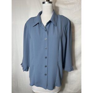 Virgo II Vintage Blue Button Up Blouse Shoulder Pads Women’s Size‎ 16
